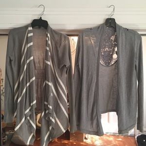Two Grey Open Front Cardigans